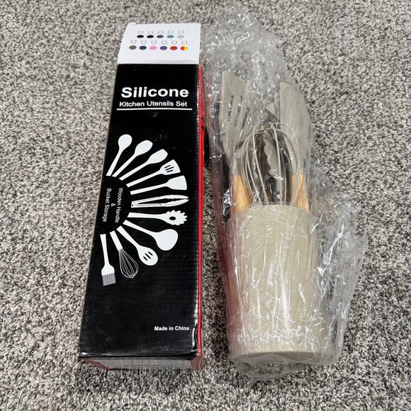 12 piece Silicone Nonstick Cooking Kitchen Utensil Set with Holder, New in box - Picture 1 of 3